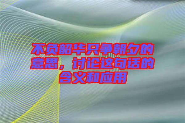 不負(fù)韶華只爭朝夕的意思，討論這句話的含義和應(yīng)用
