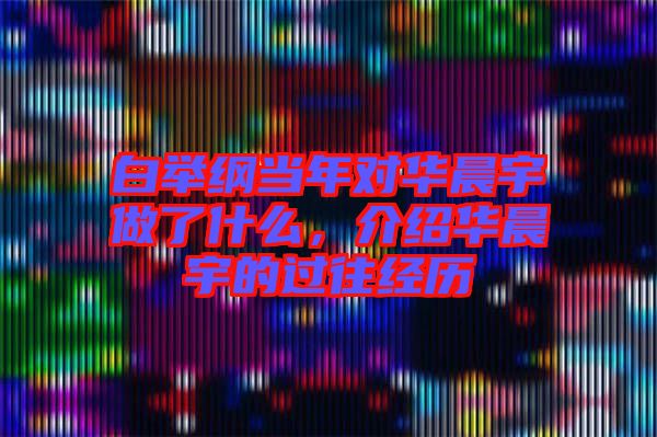 白舉綱當(dāng)年對(duì)華晨宇做了什么，介紹華晨宇的過(guò)往經(jīng)歷