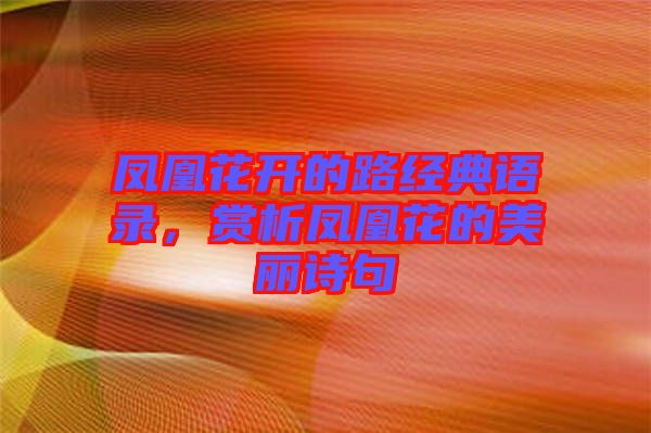 鳳凰花開的路經典語錄，賞析鳳凰花的美麗詩句