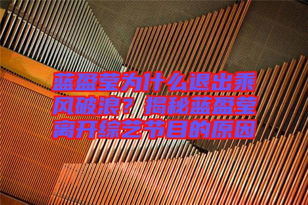 藍盈瑩為什么退出乘風破浪？揭秘藍盈瑩離開綜藝節目的原因