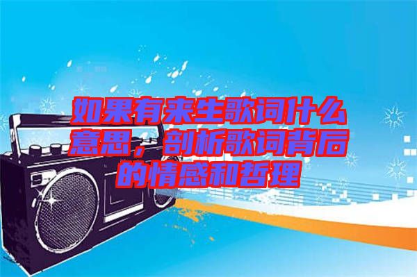 如果有來生歌詞什么意思，剖析歌詞背后的情感和哲理
